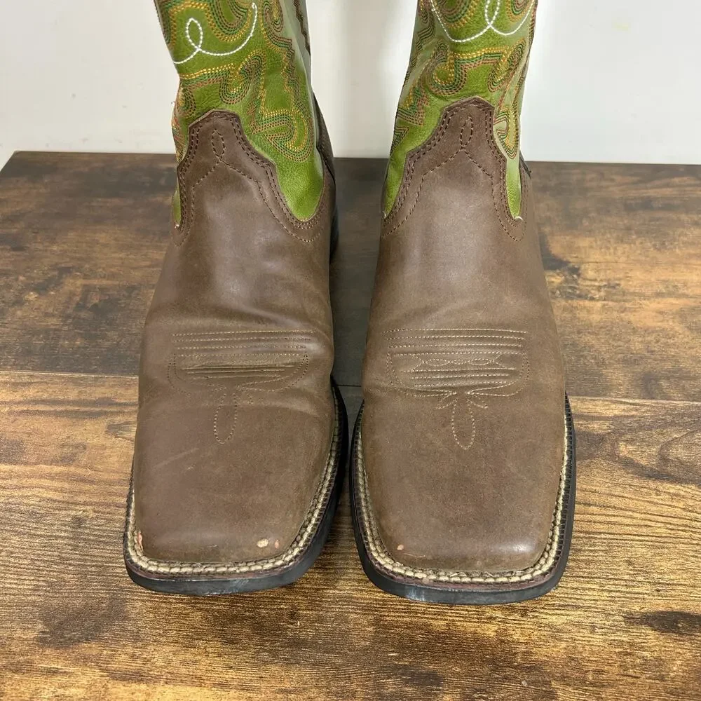 Justin Men's 10.5 D Boots Square Toe Hinton Green Farm & Ranch Western Cushioned